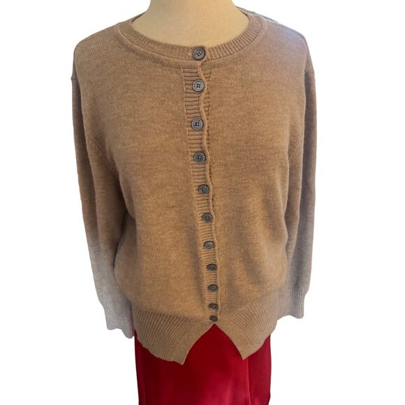 NWT Tan Long Wool Cardigan Sz Large Ribbed Detail - Picture 1 of 10